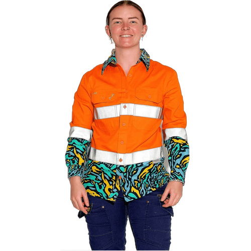 WORKWEAR, SAFETY & CORPORATE CLOTHING SPECIALISTS - WOMENS SPUN OUT HI VIS DAY/ NIGHT ORANGE FULL PLACKET WORKSHIRT