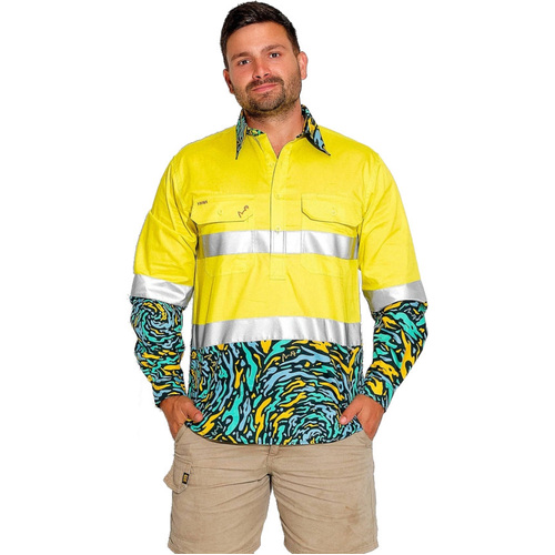 WORKWEAR, SAFETY & CORPORATE CLOTHING SPECIALISTS - MENS SPUN OUT HI VIS DAY/ NIGHT YELLOW 1/2 PLACKET WORKSHIRT