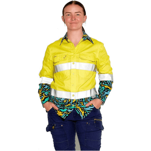 WORKWEAR, SAFETY & CORPORATE CLOTHING SPECIALISTS WOMENS SPUN OUT HI VIS DAY/ NIGHT YELLOW FULL PLACKET WORKSHIRT