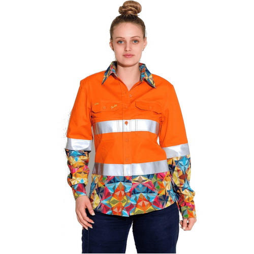 WORKWEAR, SAFETY & CORPORATE CLOTHING SPECIALISTS WOMENS FRACTAL ORANGE HI VIS DAY/ NIGHT FULL PLACKET WORKSHIRT