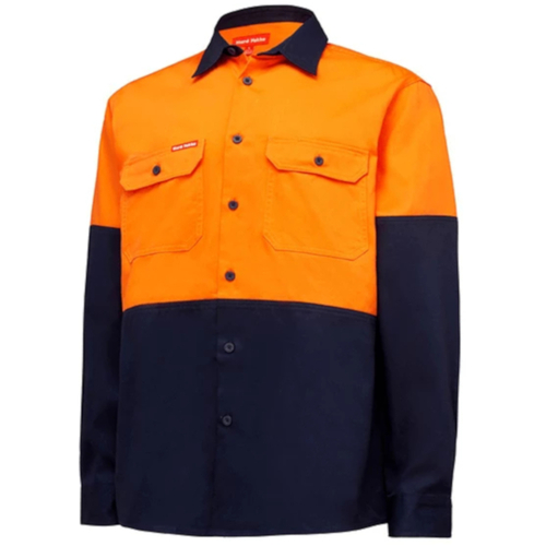 WORKWEAR, SAFETY & CORPORATE CLOTHING SPECIALISTS Core - Mens Hi Vis L/S H/weight 2 tone Cotton Drill Shirt