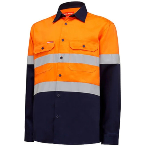 WORKWEAR, SAFETY & CORPORATE CLOTHING SPECIALISTS - Core - Mens Hi Vis L/S H/weight 2 tone Cotton Drill Shirt w/Tape