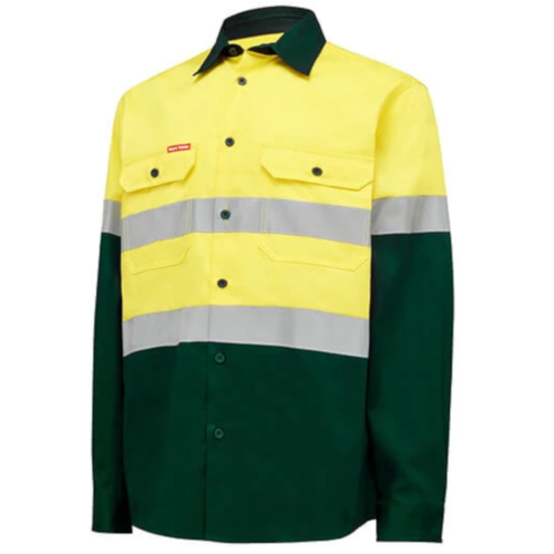 WORKWEAR, SAFETY & CORPORATE CLOTHING SPECIALISTS - Core - Mens Hi Vis L/S H/weight 2 tone Cotton Drill Shirt w/Tape 1